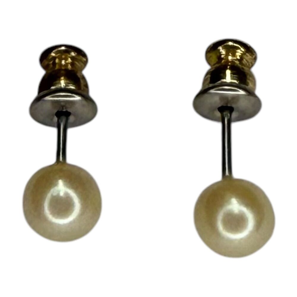 Vintage Silver-Tone Round Faux Pearl Stud Earrings Post Style Women's Jewelry - Picture 1 of 6